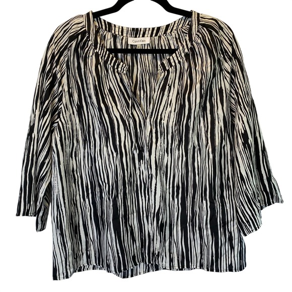 Calvin Klein Tops - Calvin Klein Women's Medium Silk Zebra Stripe 3/4 Sleeve Blouse Top